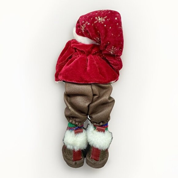 Santa Clause In Hiking Boots Velvet Starburst Hat Sweater Green Red Socks 8.5” - Picture 9 of 15
